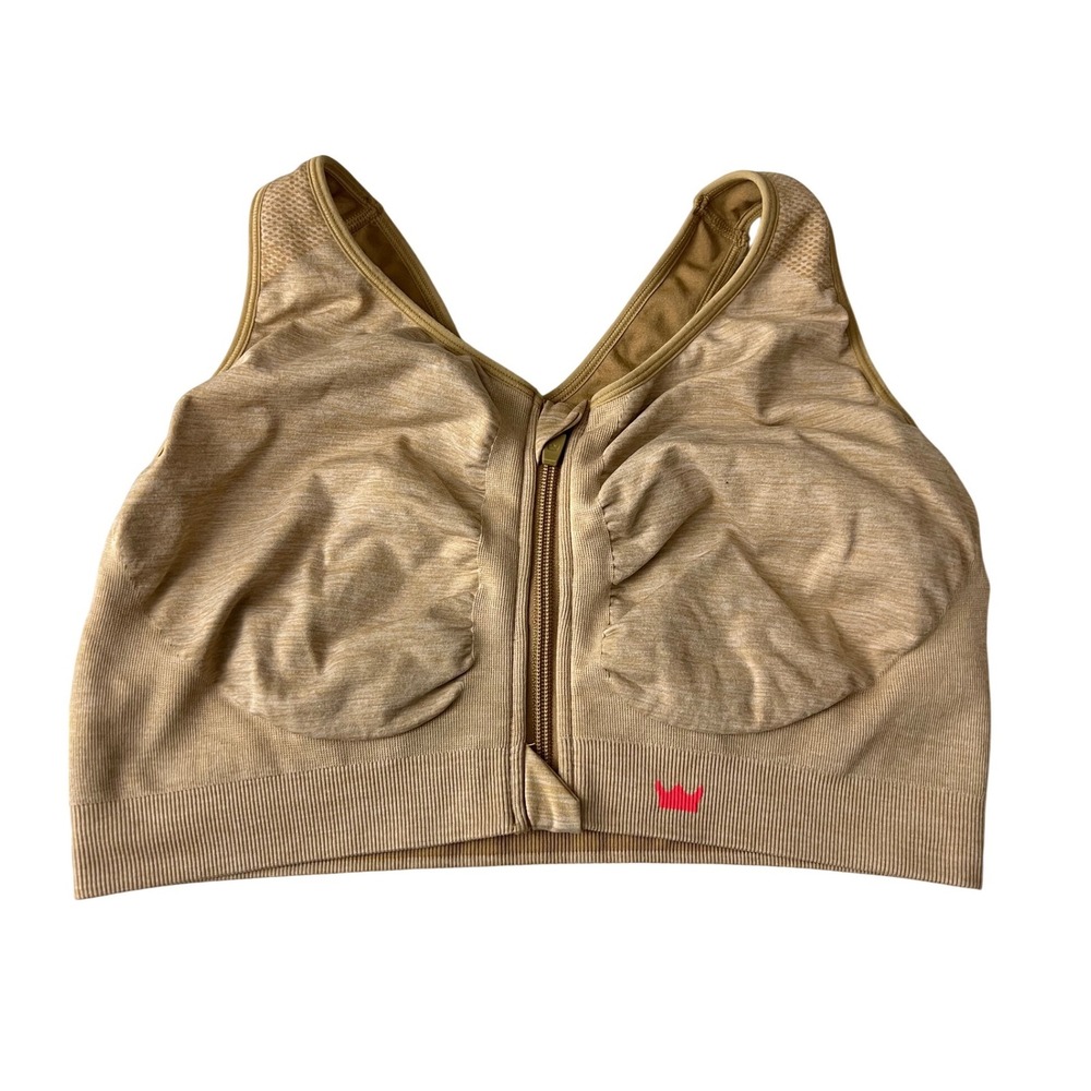 SHEFIT Lounge Sports Bra Women 3Luxe Tan Zip Front Wireless